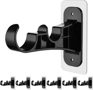 Antimbee 6 Pack No Drill Double Curtain Rod Bracket, Adhesive No Drilling Curtain Rod Holders, Damage-Free Stick Curtains Rods Hooks, Double Brackets Curtain Hangers for Wall(Black)