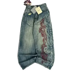 New American embroidered loose black jeans for boys — high street retro hip hop fashion, casual clown couple wide-leg design GARMENTARY