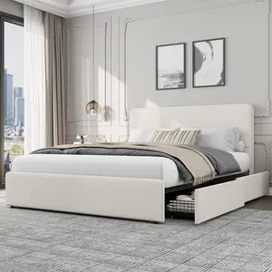 Gaomon Queen Size Upholstered Platform Bed Frame with Headboard and Storage Drawers, Bed Frames for Queen, No Box Spring Needed, Noise-Free, Strong Wooden Slat Support, Easy Assembly