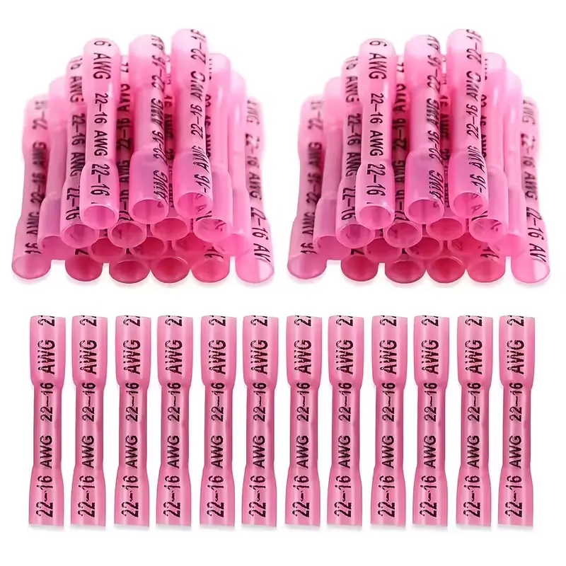 100PCS Marine Grade Insulation Heat Shrink Docking Connectors, Plated Red Voltage Connection Packages, AWG 22-16 AWG16-14, Suitable for Marine Cables And Wiring