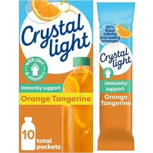 Crystal Light Immunity Support Orange Tangerine Sugar-Free Dietary Powdered Drink Mix - Natural Flavors, Vitamin C, Zinc, Sodium, Mineral Infused, 0.07 oz Packets (10 per Box)