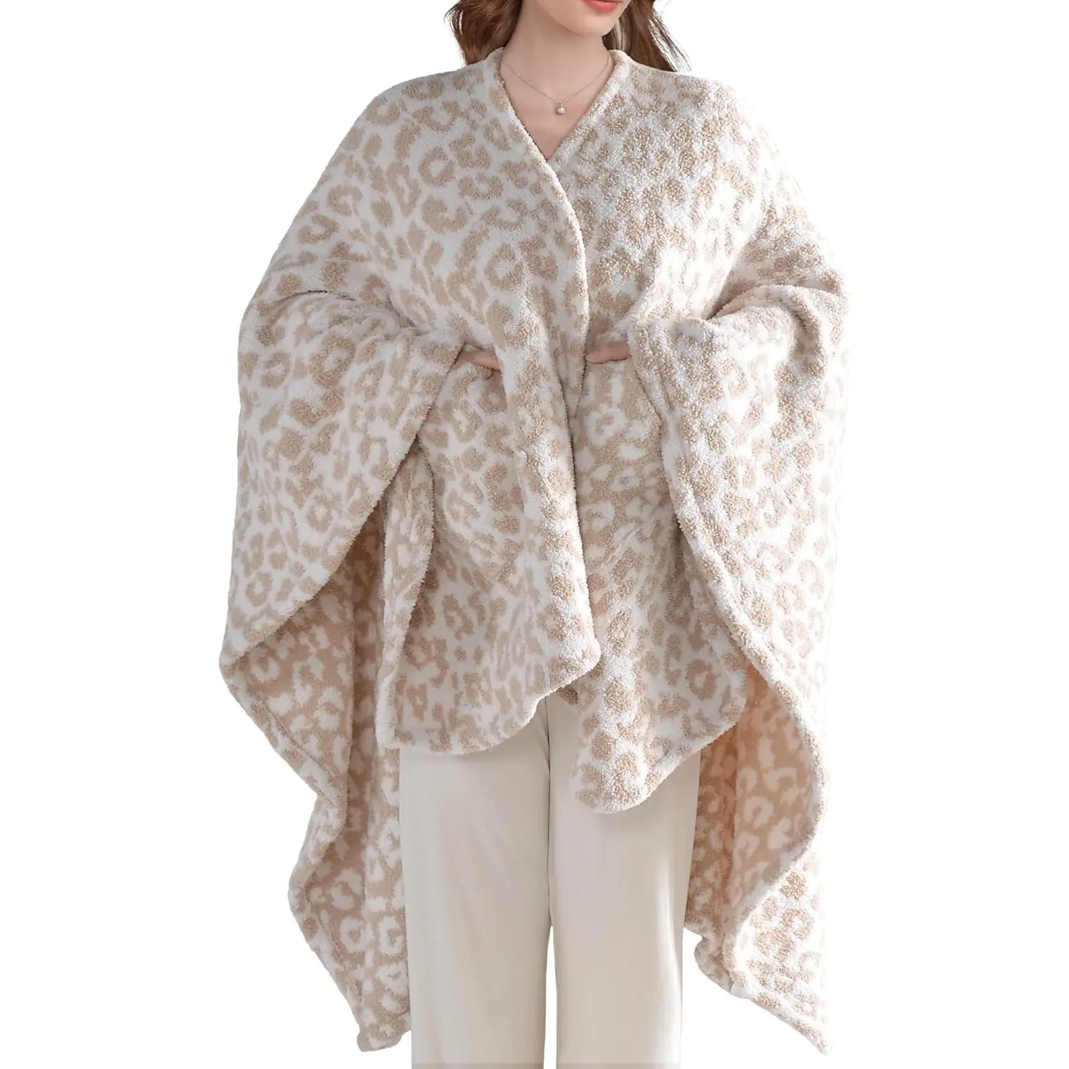Wearable Blanket Super Soft  Yarn Blanket Shawl with Pockets Fuzzy Throw Blanket TV Blanket for Adults Teens