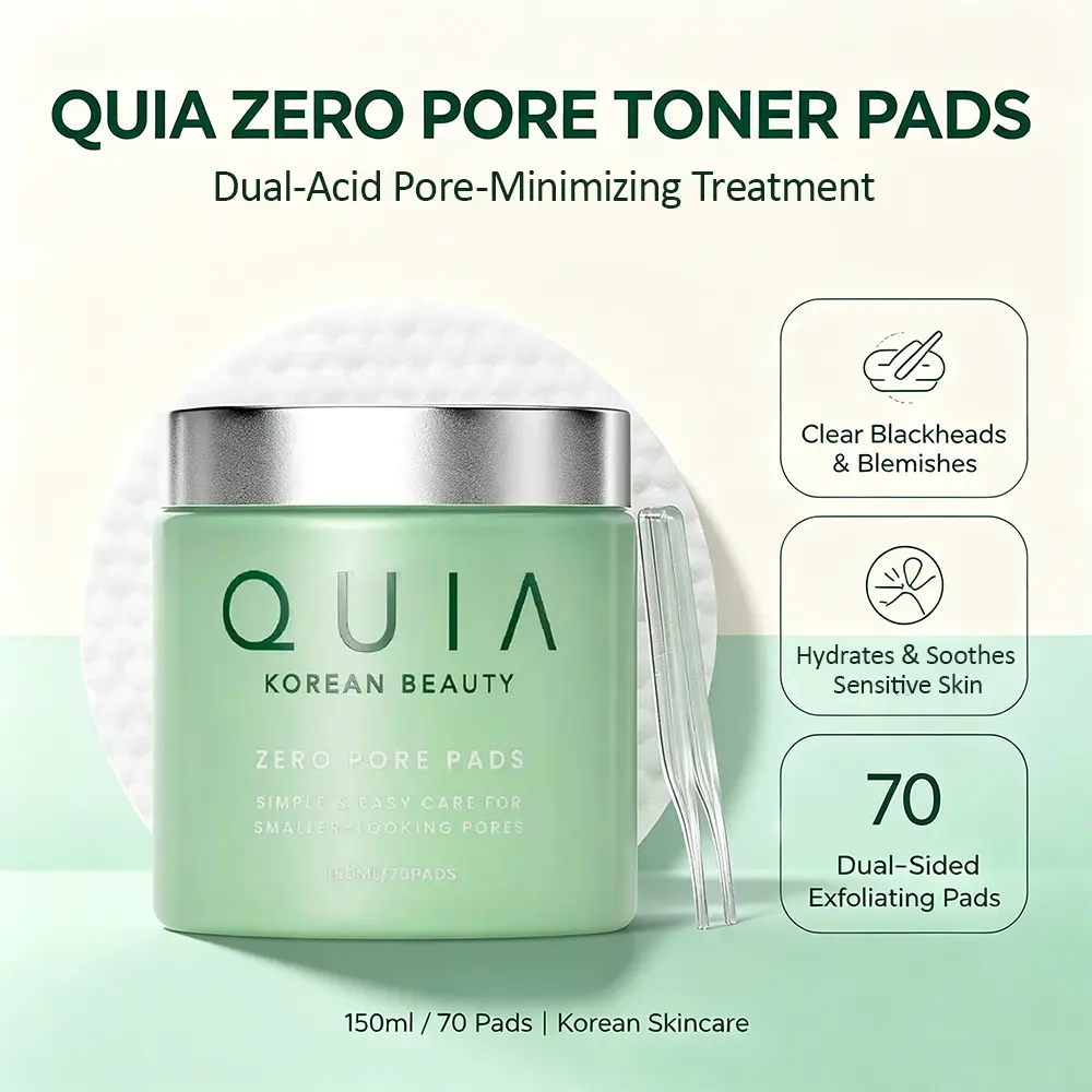 QUIA Zero Pore Toner Pads 70 Count, Salicylic & Lactic Acid Dual Exfoliating Pads, Minimize Pores Blackhead Blemish Control, Hydrating Soothing Korean Toner Pads for Sensitive Skin