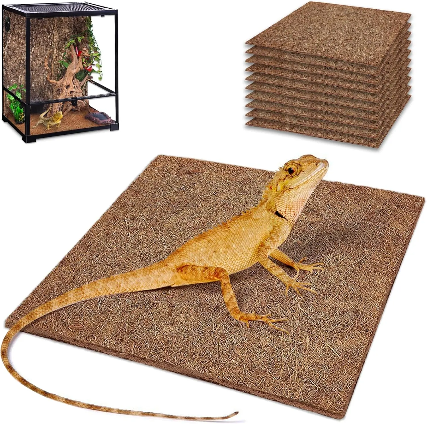 Pcs Reptile Carpet, X inch Natural Coconut Fiber Liner Mat Flooring Accessories for Reptile Tank - Bearded Dragon Tortoise Lizard Turtle nake Leopard Gecko ubstrate Bedding