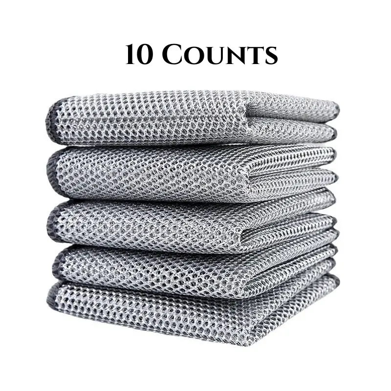 10-Count Non-Scratch Wire Dishwashing Rags, Durable Reusable Cleaner for Kitchen - Scratch-Safe Scrub, Wet & Dry Use, Burnt-Stain Help for Sinks, Pots