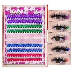 1 Box Halloween Christmas Colorful Segmented Cluster Eyelashes, Cosmetic Eyelashes, Fluffy Volume Lash Clusters, D Curl Mixed Length, Light Weight Soft Synthetic Fiber, Festival Party Makeup,DIY Colored Eyelash Extension