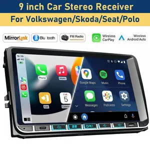 9 Inch 2din Touchscreen Car Stereo, Wireless Carplay Android Auto, High Definition Display, Volkswagen Specific, In-Car Entertainment System