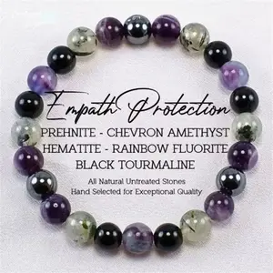 Labradorite, Amethyst, & Black Tourmaline Bracelet for Protection – Elastic Natural Stone Yoga Bracelet