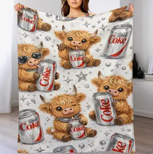 Coke Highland Cow Throw Blanket Soft Plush Cozy Fleece Blanket for Bed Couch Sofa Cute Farm Animal Gift for Women Girls Kids