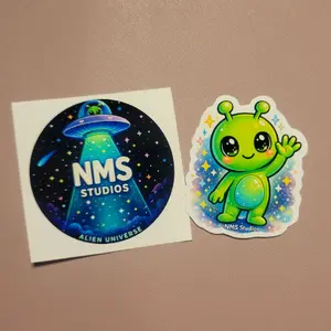 Cute Alien Sticker Duo  | Glossy Space Character Stickers | UFO & Alien Set