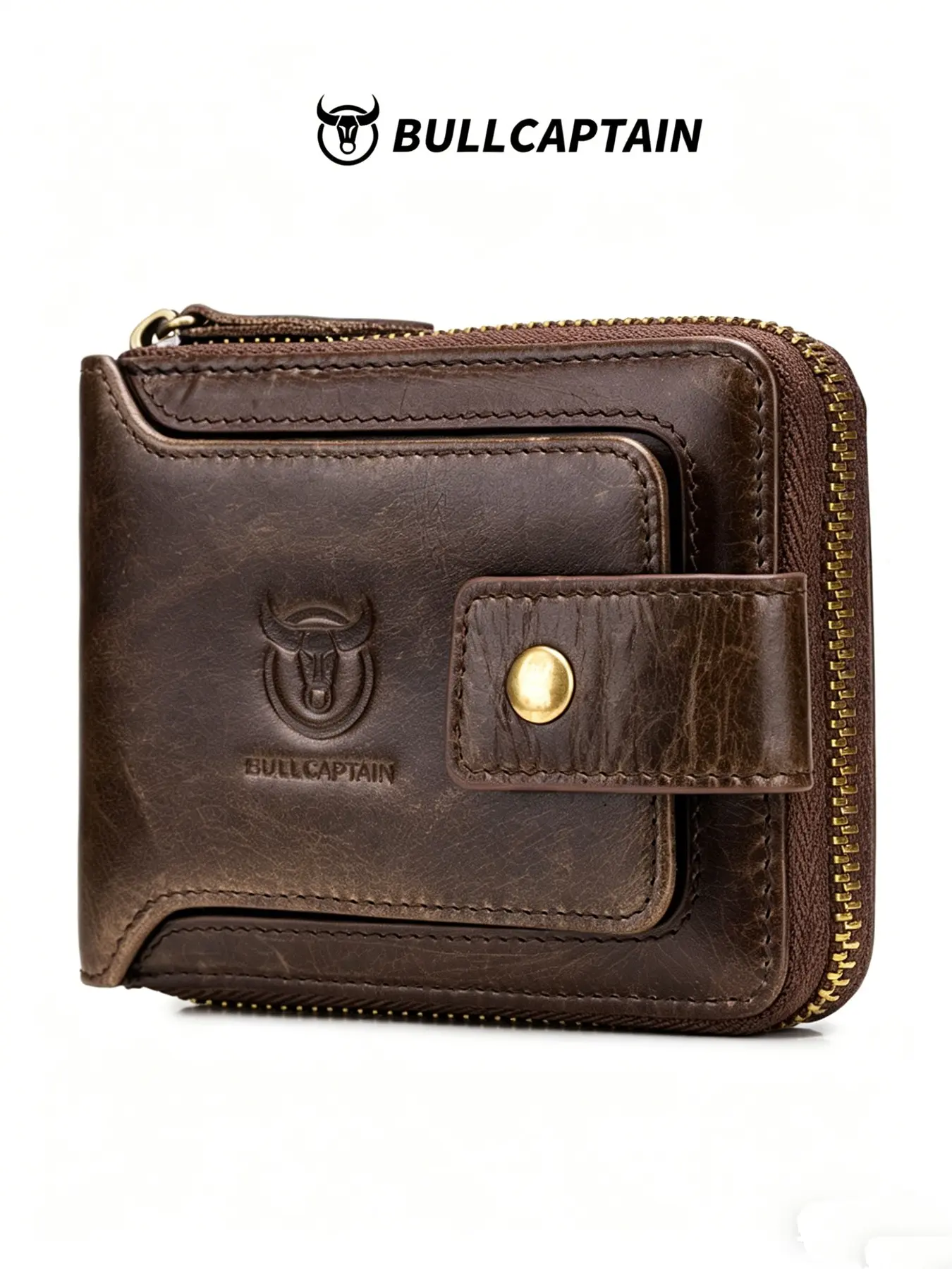 First Layer Cowhide Zipper Wallet, Horizontal Genuine Leather Driver's License Multi-Card Slot Thick Album Anti-Theft Coin Purse Leather Wallets