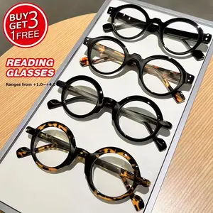 4pcs Unisex Fashion Retro Round Reading Glasses Correction, High Definition Clear Anti-Fog PC Material +1.0 to +4.0 Strength, Lightweight Durable Design