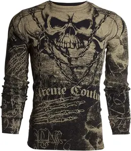Xtreme Couture by Affliction Mens' Long Sleeve Thermal Shirt Killer Crewneck Black/Tan - DARKER SIDE Biker MMA S-2X
