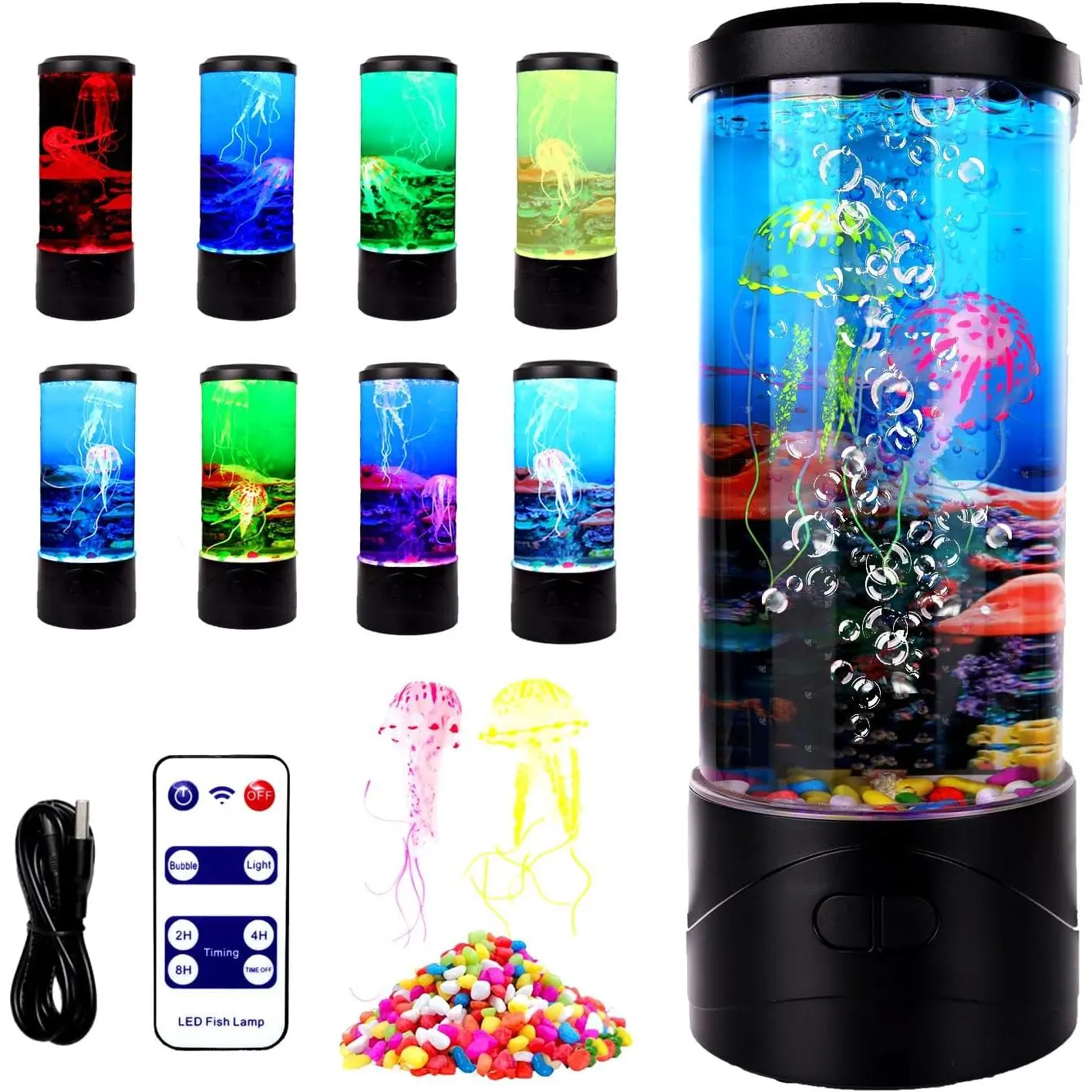 Bubble Jellyfish Lamp,8 Color Changing LED Jellyfish Night Light,Aquarium Tank Table Mood Lamps for Adults  Home Office Decor Gifts (Bubble Jellyfish lamp)
