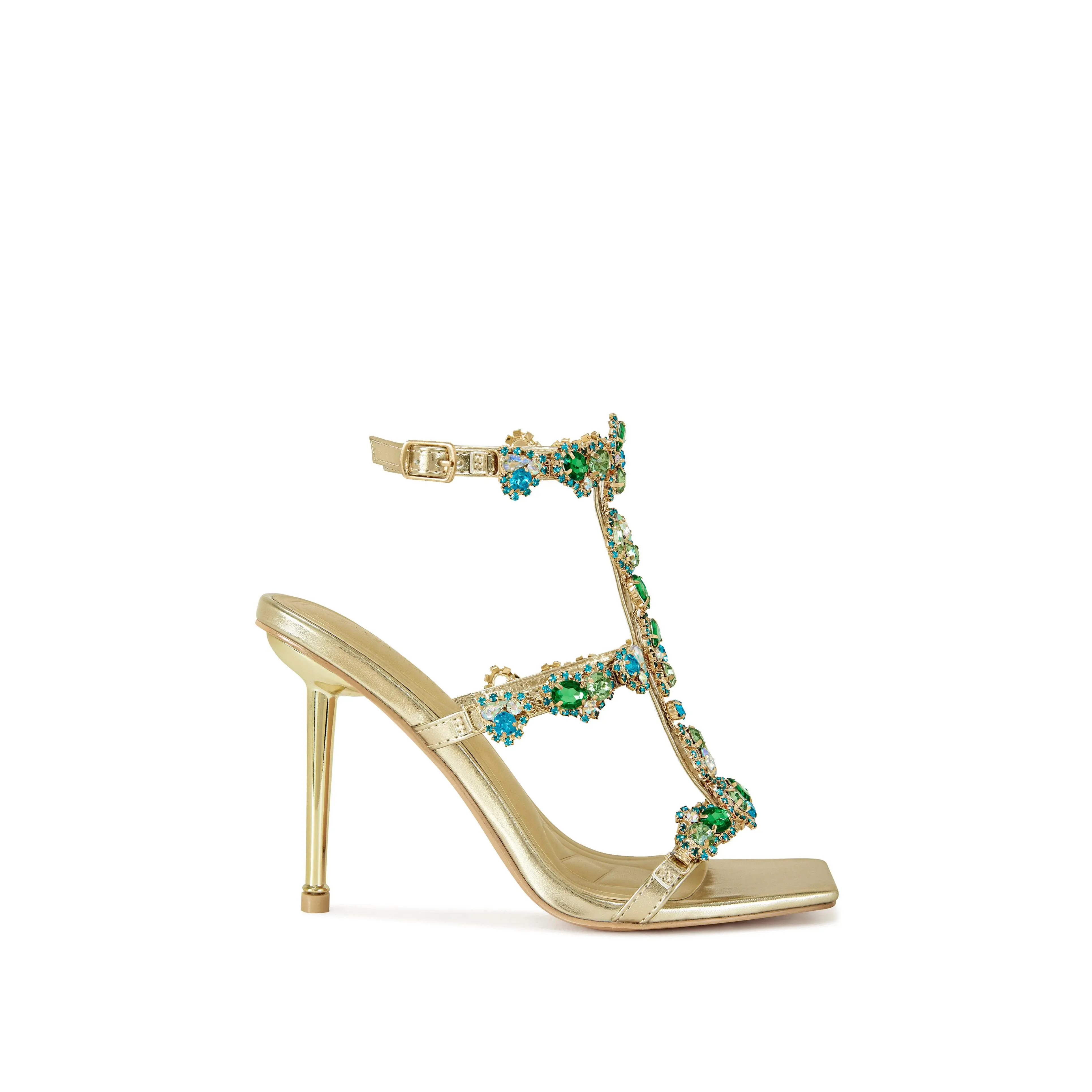 KHAI-GOLD EMBELLISHED STILETTO SANDAL
