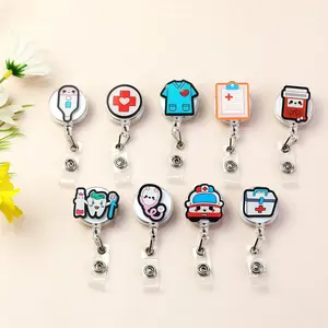 Medical Theme Expandable Badge Roll, Clip-On ID Card Holder, Decorative Badge Clip for Medical Professionals, Perfect Gift for Colleagues