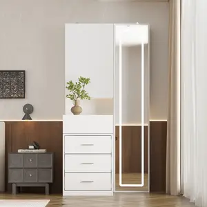FUFU&GAGA Pink/White/Black Makeup Vanity Desk with Full-length Mirror & 3-Colors Adjustable Lights, 3 Drawers, Sliding Tabletop, Engineered Wood, Generous Storage Capacity