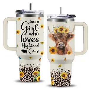 Highland Cow Tumble - 40oz Cattle Yak Tumbler With Handle And Straw Stainless Steel Insulated Water Cup For & Travel Farm Animal Birthday Gift Cup, Christmas Gift Choice