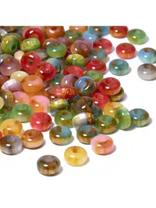 20pcs 6x10mm Mixed Color Round Resin Beads with Large Hole Flat Round Loose Spacers for Jewelry Making Bracelet Necklace Earring Craft Supplies DIY Beading Accessories