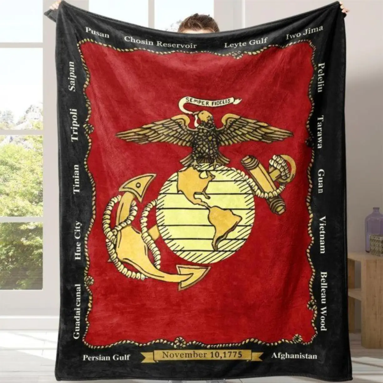 U.S. Marine Corps Emblem Pattern Blanket,Suitable for use in multiple scenarios, Air Conditioning Room Blanket,Warm and soft flannel blanket,Gifts for Family & Friends