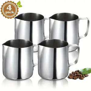 4-Pack Milk Frothing Pitcher Set, 12oz/350ML Stainless Steel Steaming Pitchers for Espresso, Latte Art, Chai, Cappuccino & Hot Chocolate