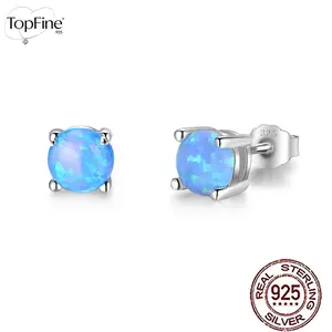 925 Sterling Silver Elegant And Sexy Opal Stud Earrings for Women, Mysterious Blue 6MM Round Synthetic Opal Head, Perfect for Daily Wear And Gift Giving, Vintage Earrings Perfect Valentine'S Day Gift Simple Style Ideal for Daily Wear And Special Occasions