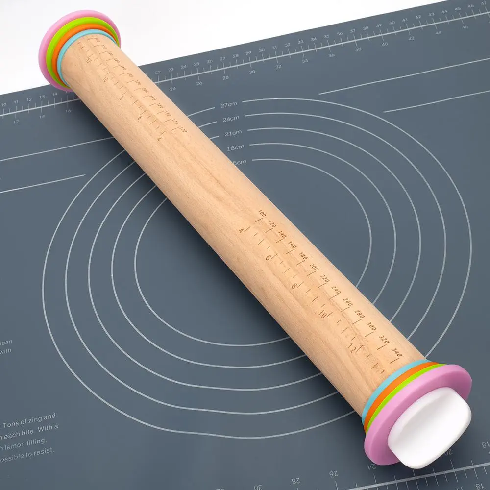 Wooden Rolling Pin with Adjustable Thickness Ring, Non-stick Dough Rolling Pin for Baking, Kitchen Supplies, Baking Utensils Supplies, Flipping, Pizza, Pie, Cookies, Pastries, Baking Tools, Kitchenware, Home Baking Supplies, Baking Accessories