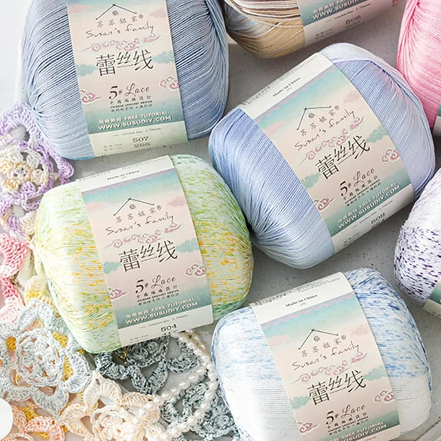 Susan's Family #5 Lace Variegated Combed Yarn -3 Packs - 30 wpi - 3 x 50g (1.76oz) - 202 Yards for Knitting & Crocheting - Doily, Table Runner, Amigurumi (501#Orchid, 3 Packs)