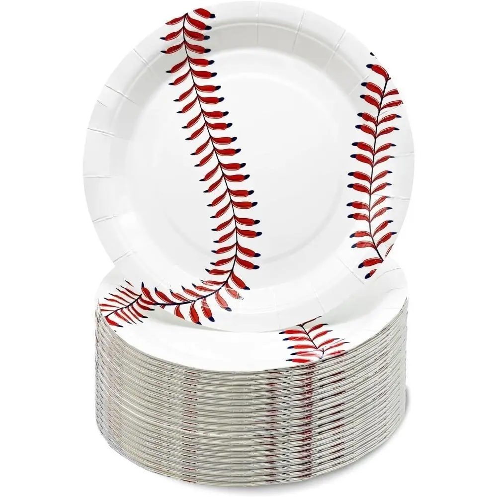 100 Pcs Baseball Plates - 7 Inch Baseball Dinner Plate - Paper Dessert Dishes Plates - Disposable Tableware Plates for Baseball Themed Party Sports Party Decoration Baseball Party Supplies