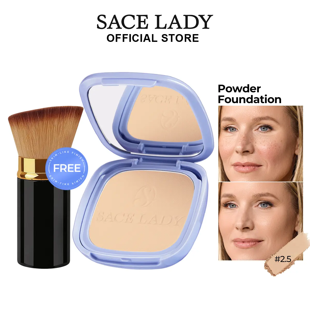 SACE LADY Mineral Pressed Powder Foundation Flawless Master Buildable Coverage Hype Fine Powder SPF30 PA+++ Long-Lasting Natural Finish All Skin Type Best For Mature Sensitive Skin