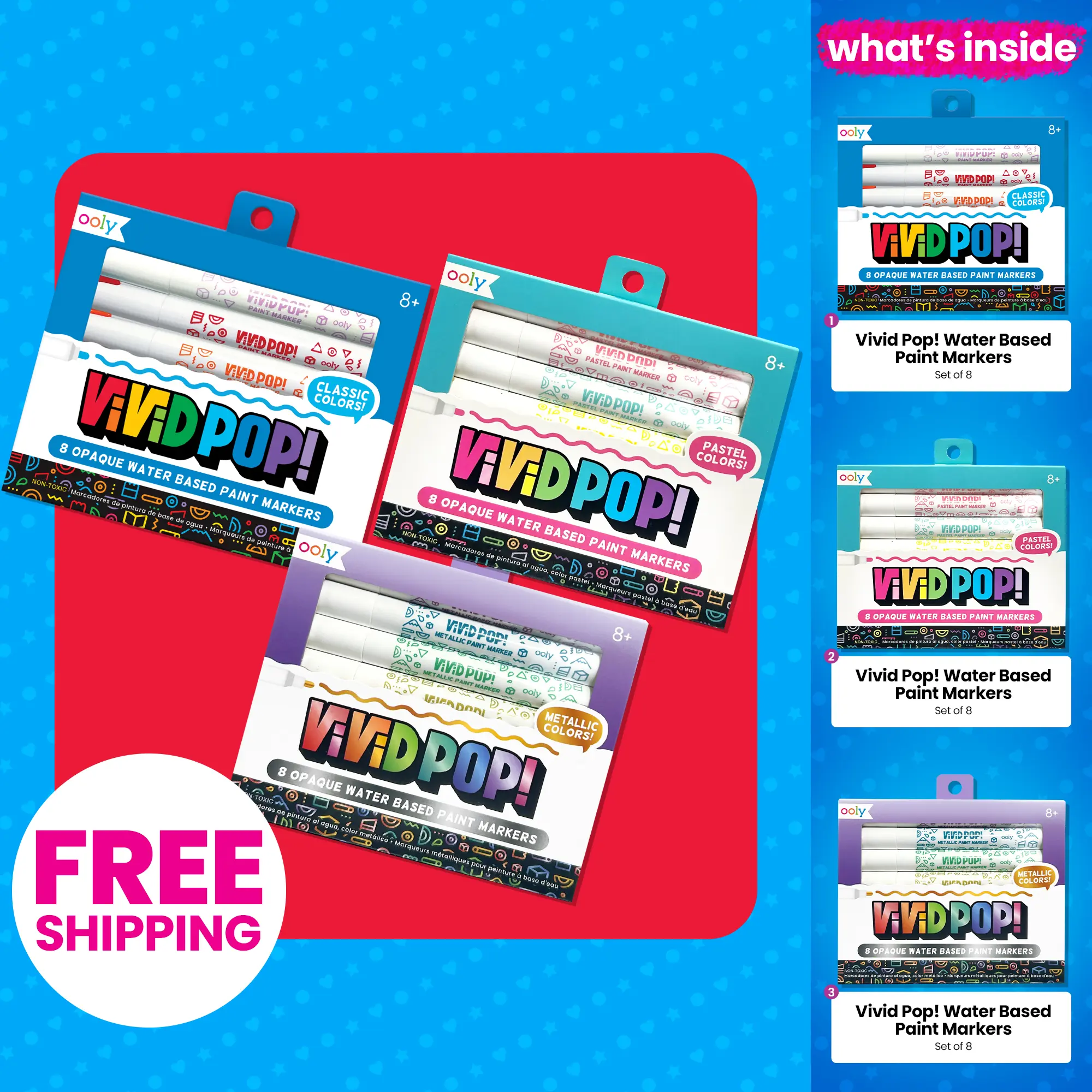 Vivid Pop! Paint Markers Complete Set - Classic, Pastel & Metallic | 24 Water-Based Markers for Kids Coloring, Rock Painting, Wood, Cardboard & More | Ages 8+