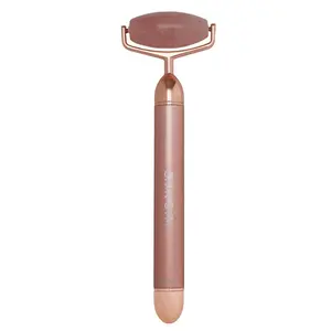 Skin Gym Rose Quartz Vibrating Lift & Contour Beauty Roller for Smooth Calming Facial Care Tool with Microneedling Booster and Gentle Moisturizer