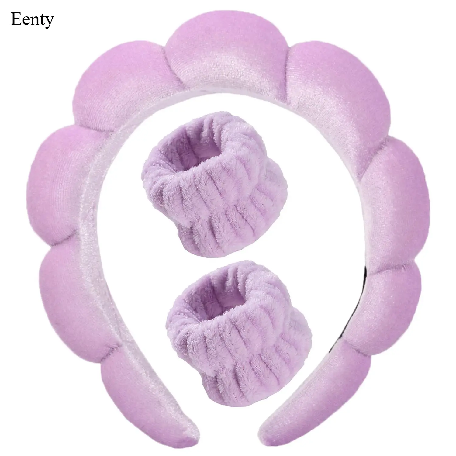Women's Puffy Spa Headband & Wristband Set - Soft Bubble Sponge Skincare Tools for Washing Face, Everyday Daily Effortless Prep, One Size, Purple, Head Band for Washing Your Face, Female