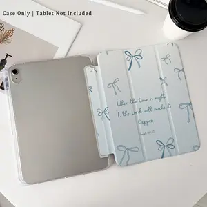 This blue, bow-adorned case features a Bible quotation design, an adjustable stand, a pen holder, and a foldable, non-slip TPU design. It's suitable for Samsung, iPad mini, iPad Air, iPad Pro/iPad 10th and 11th generation iPads.