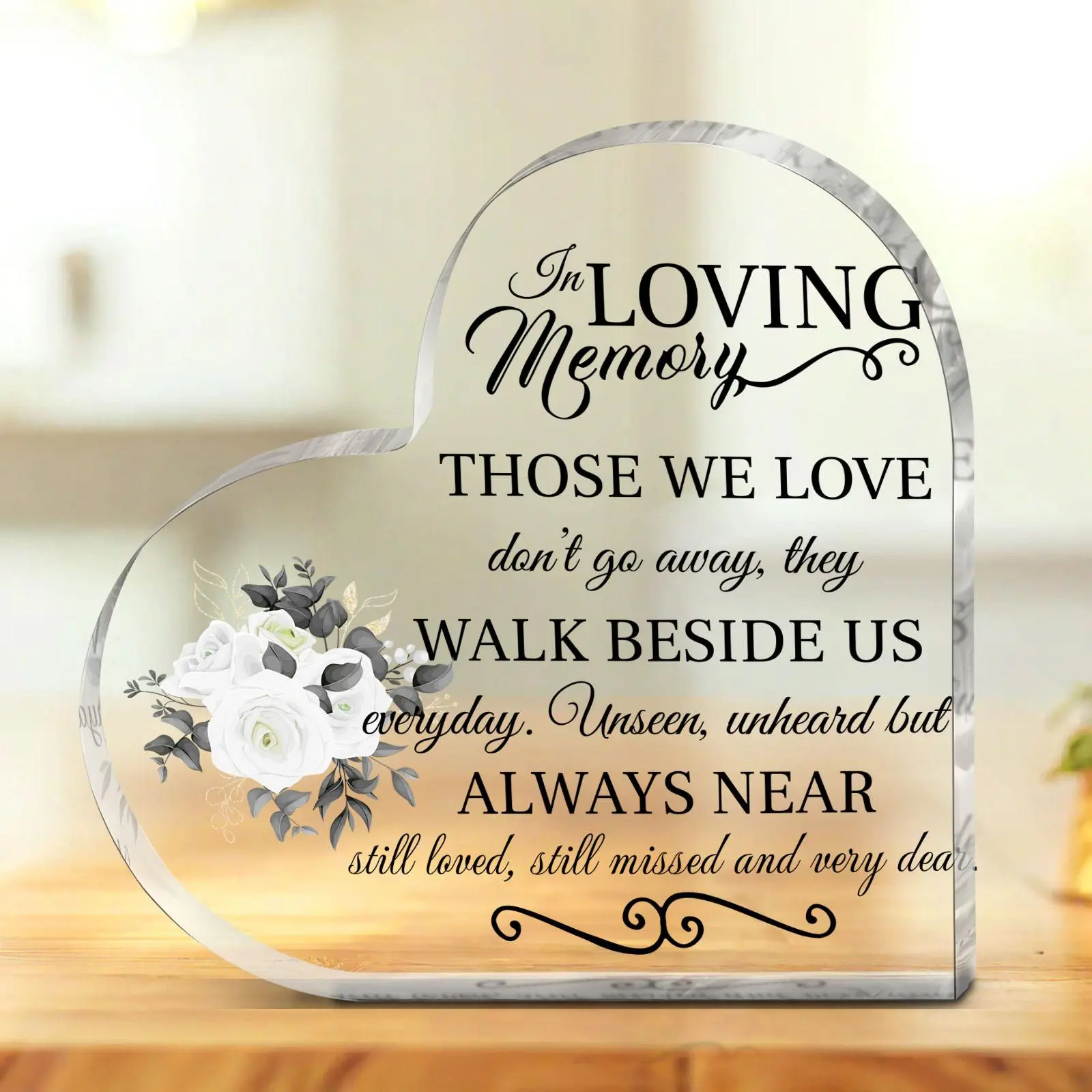Acrylic Heart Shaped Memorial Plaque, Mourning Gift for Lost Loved Ones, Desktop Decoration Ornaments, Home Decor Supplies