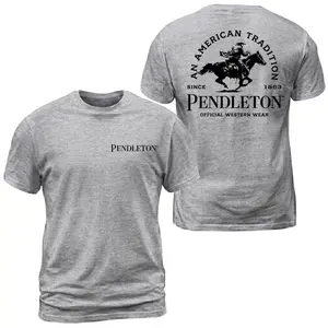 Pendleton American Tradition T-Shirt, Official Western Wear Graphic Tee With Cowboy Horse Rider Back Print, Front Chest Pendleton Logo Shirt, Ranch Rodeo Apparel Gift for Men and Women