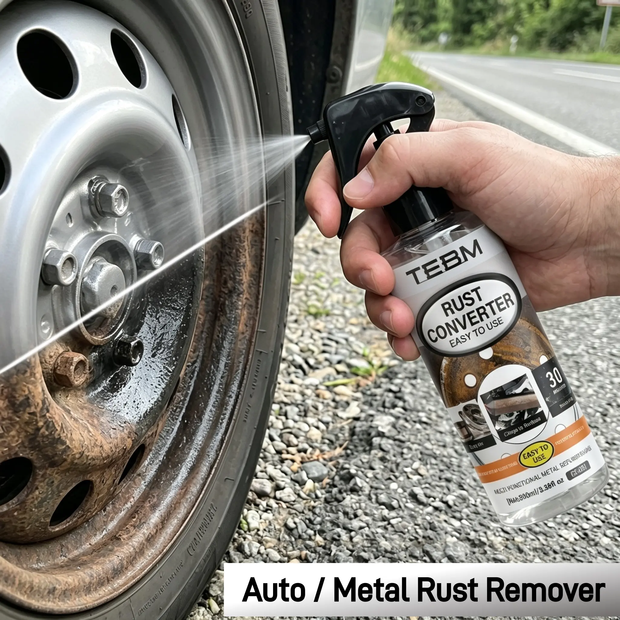 Car Metal Rust Remover Spray, Rust Dissolver Corrosion Cleaner for Auto Wheels Bolts Hinges, Fast Acting Anti Rust Treatment, No Scrub Rust Removal for Automotive Metal Parts
