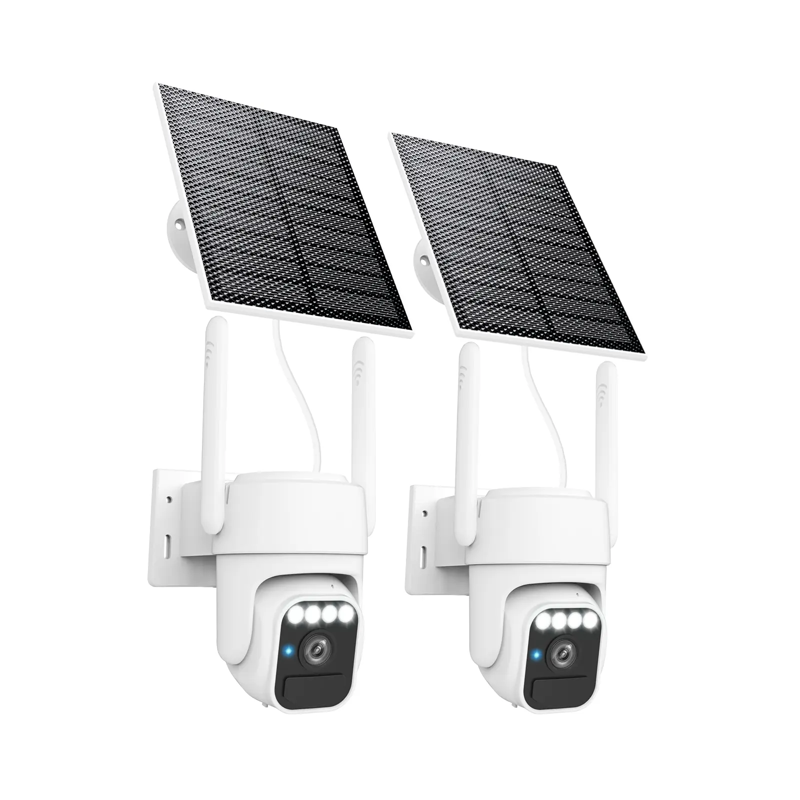 Solar Security Camera Outdoor Wireless 2 Packs, Wi-Fi Camera with Pan & Tilt Control, Motion Detection, Two-Way Audio, Color Night Vision, SD/Cloud Storage, 2.4GHz Wi-Fi, IP65 Rated