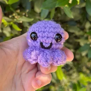 Crochet Octopus Decoration Mini Handmade Handcrafted Cute with Safety Eyes Figurine for Home Decor Keychain Gift Sea Animal Ocean 2 Inches Tall