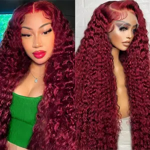 99j Burgundy Lace Front Wigs Human Hair 13x4 Deep Wave Lace Front Wigs Human Hair Pre Plucked 180 Density