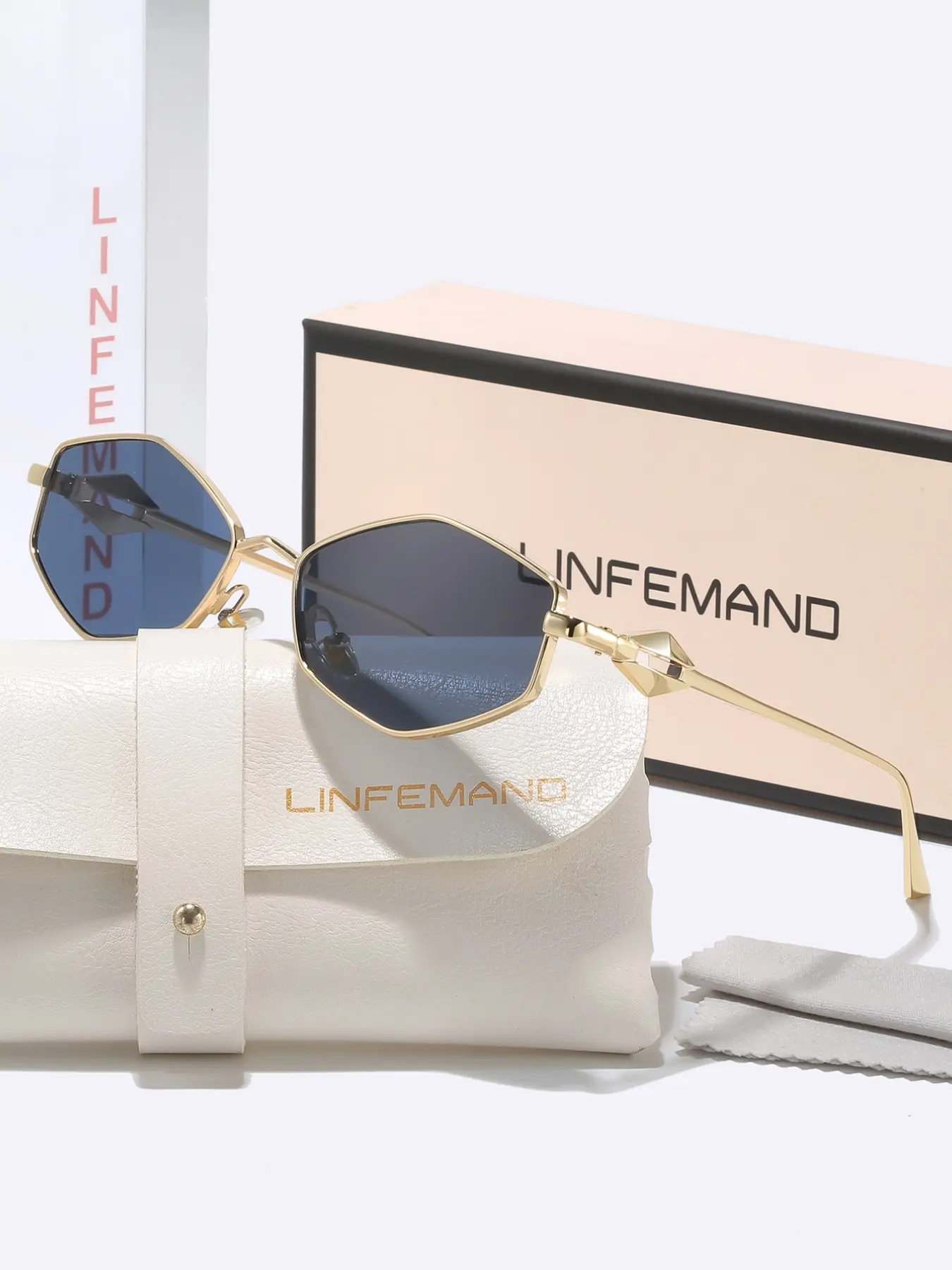 Trendy Polygon Oversized Gradient Sunglasses Metal Frame UV400 Vintage Polygon Gold Wire Metal Frame Shades Square Trendy  main image 3