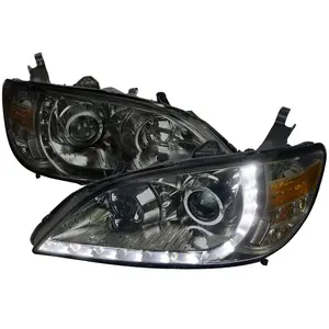 2004-2005 Honda Civic Projector Headlights w/ R8 Style LED Light Strip (Chrome Housing/Smoked Lens)