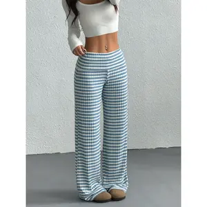 Women's casual checkered pajamas with striped straight leg design, soft and comfortable pajamas, perfect for sleep and leisure, all day wear, pajamas and home wearRAIMENTRY