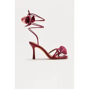 Bliss Flower Wrap Up Heels - Burgundy