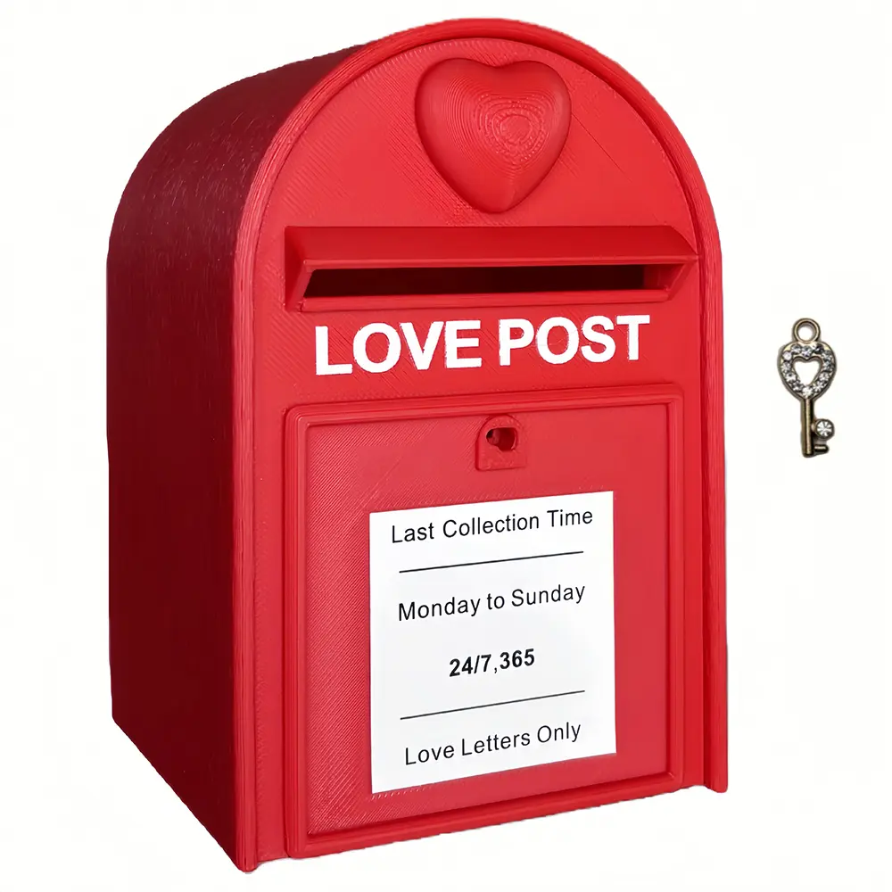 Red Mini Love Mailbox Set with Diamond Key - Includes 100pcs Envelopes & Stickers - Romantic DIY Gift for Couples, Anniversary & Long Distance