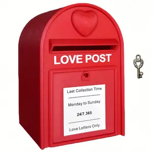 Red Mini Love Mailbox Set with Diamond Key - Includes 100pcs Envelopes & Stickers - Romantic DIY Gift for Couples, Anniversary & Long Distance