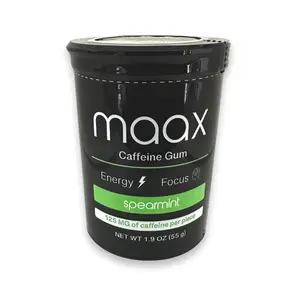 Maax Caffeine Gum - 125mg per Piece, 25 Pieces per Bottle, Spearmint Flavor, Energy & Focus Boost, Quick Absorption, Portable & Convenient
