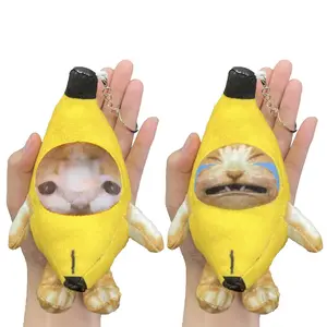 Banana Cat, Banana Cat Plush, 2 Pack, 7 Inch, Crying, Funny Keychain Set for Bags Kawaii with 4 Sound for Kids Adult