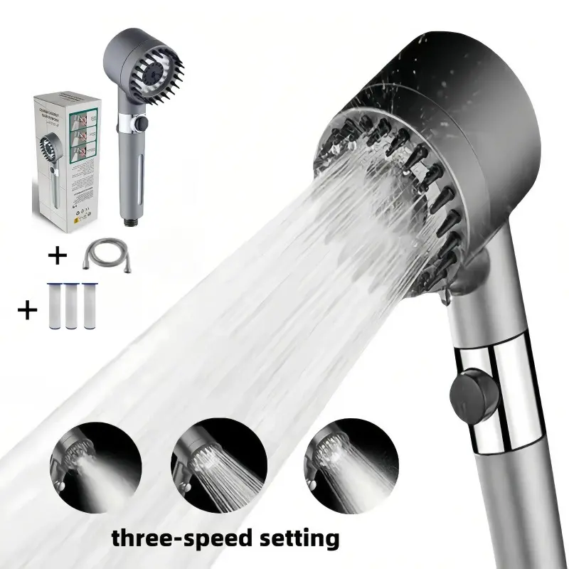High Pressure Handheld Shower Wand - Plastic Ion Drops Shower Head with 4 Spray Modes, ON/OFF Switch, Built-in Water Filter, Massage Function Cartridge, Detachable Design, Brush for Hair Washing, Baby Bath, Handheld Shower Head With Hose, Filtered