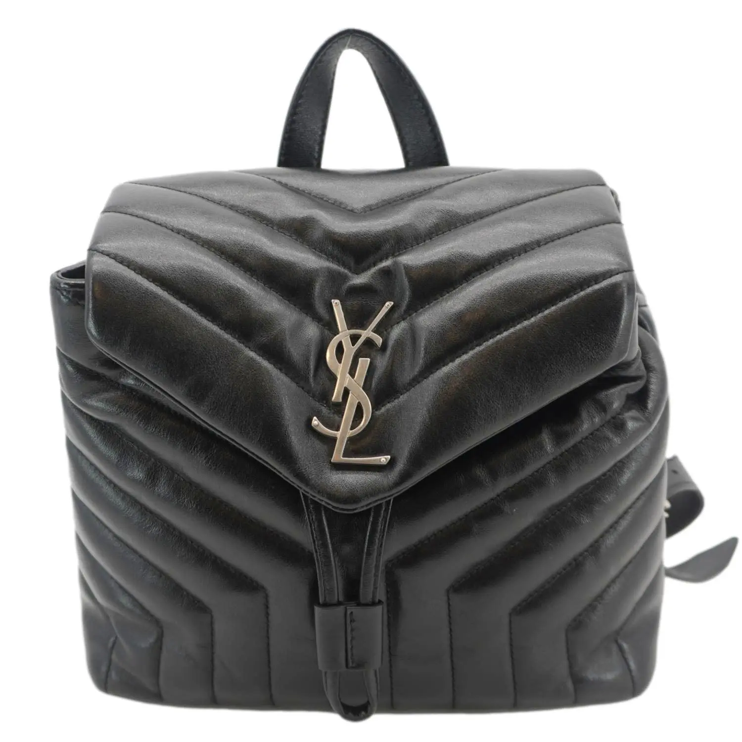 Pre-owned Yves Saint Laurent Monogram Calfskin Y Quilted Leather Backpacks Loulou Small Monogram Calfskin Y Quilted Backpack Black